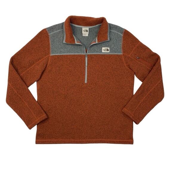 The North Face Sweatshirt Mens L Large Terracotta Gray Glacier Fleece Half Zip - Picture 1 of 14